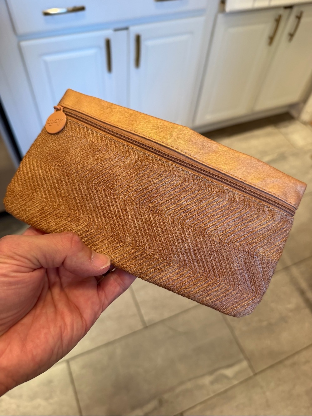 Ipsy Gold Makeup Bag Brown Textured